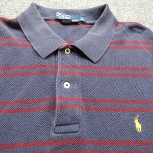 Polo Ralph Lauren Polo Shirt Mens‎ 2XL Big Navy Red Striped Pique Short Sleeve